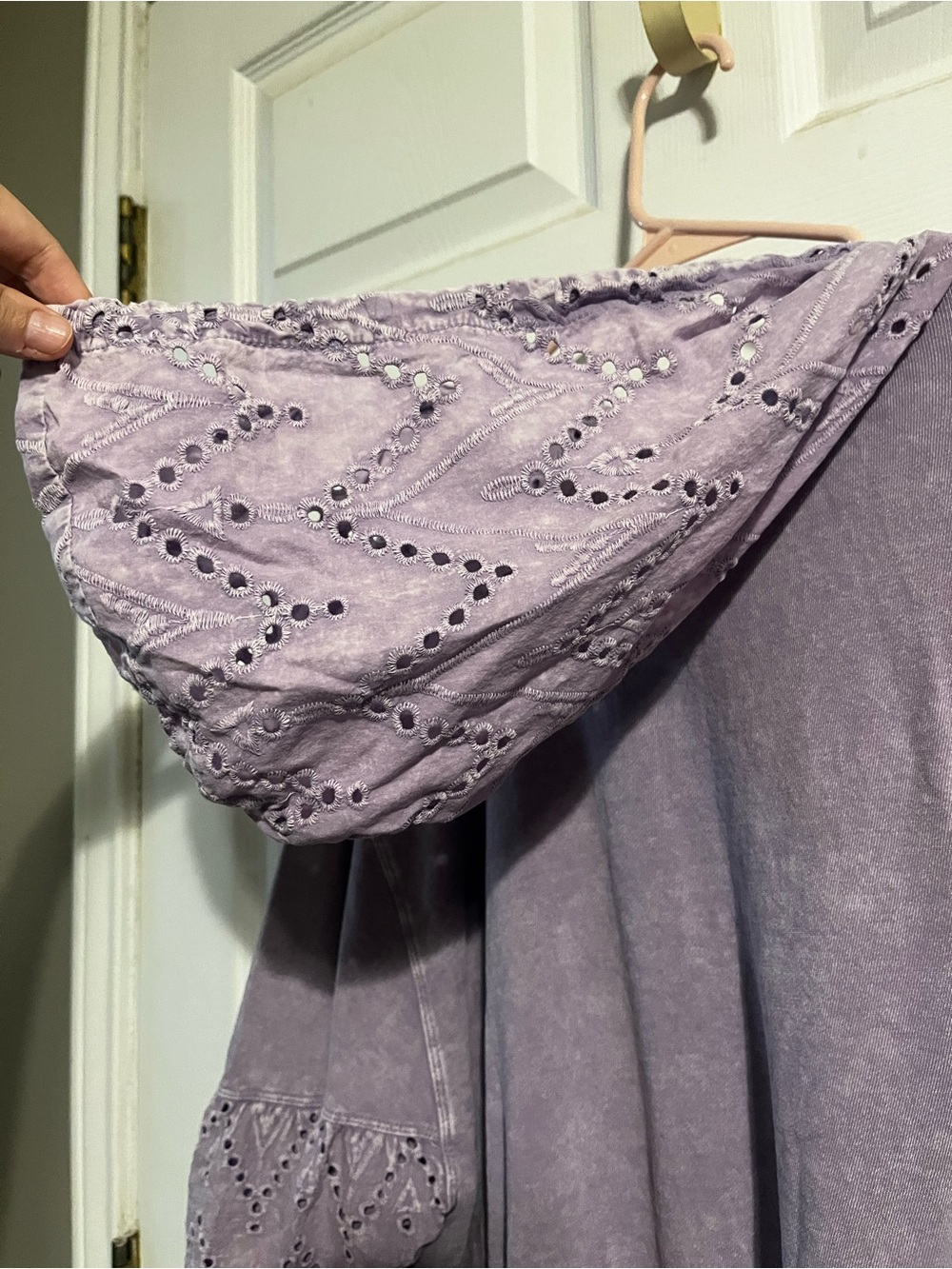 Easel | Washed Lavender Hooded Eyelet Sleeve Top - Sz Small - Picture 8 of 10